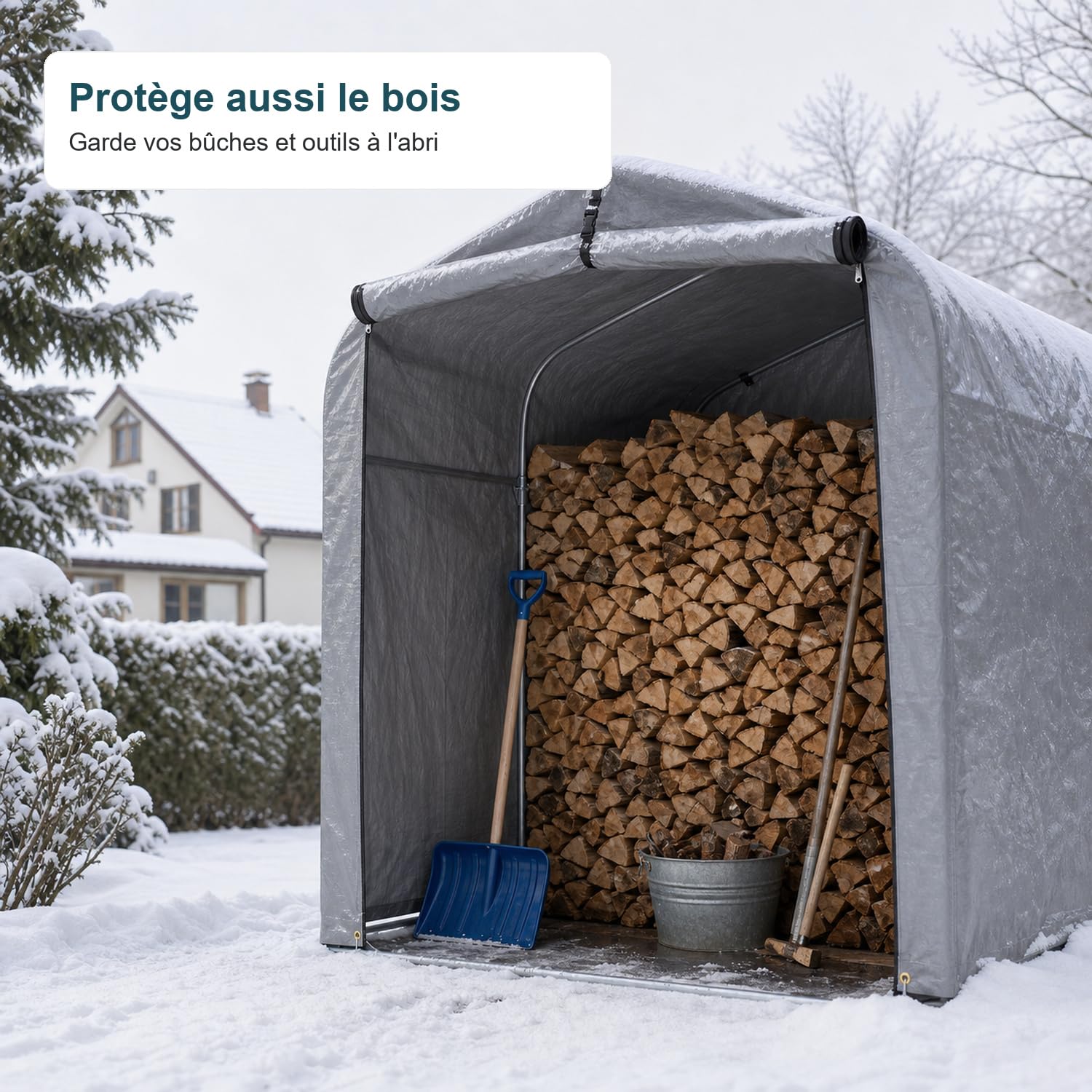 Garage À Vélos Extérieur: Abri de Rangement pour 1 à 3 Vélos ou 1 Moto, Cadre en Acier Galvanisé, 4 Piquets en U, 220 x 157 x 195 cm