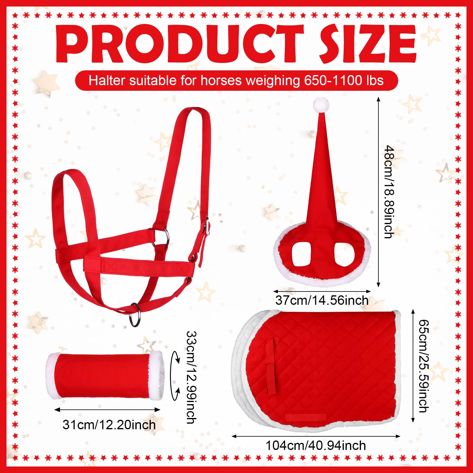 HAOWANWW 7 Pcs Christmas Horse Accessory Set, Santa Leg Wraps, Faux Fur Red Decoration, Holiday Hat, Claus Saddle Pad - Image 2