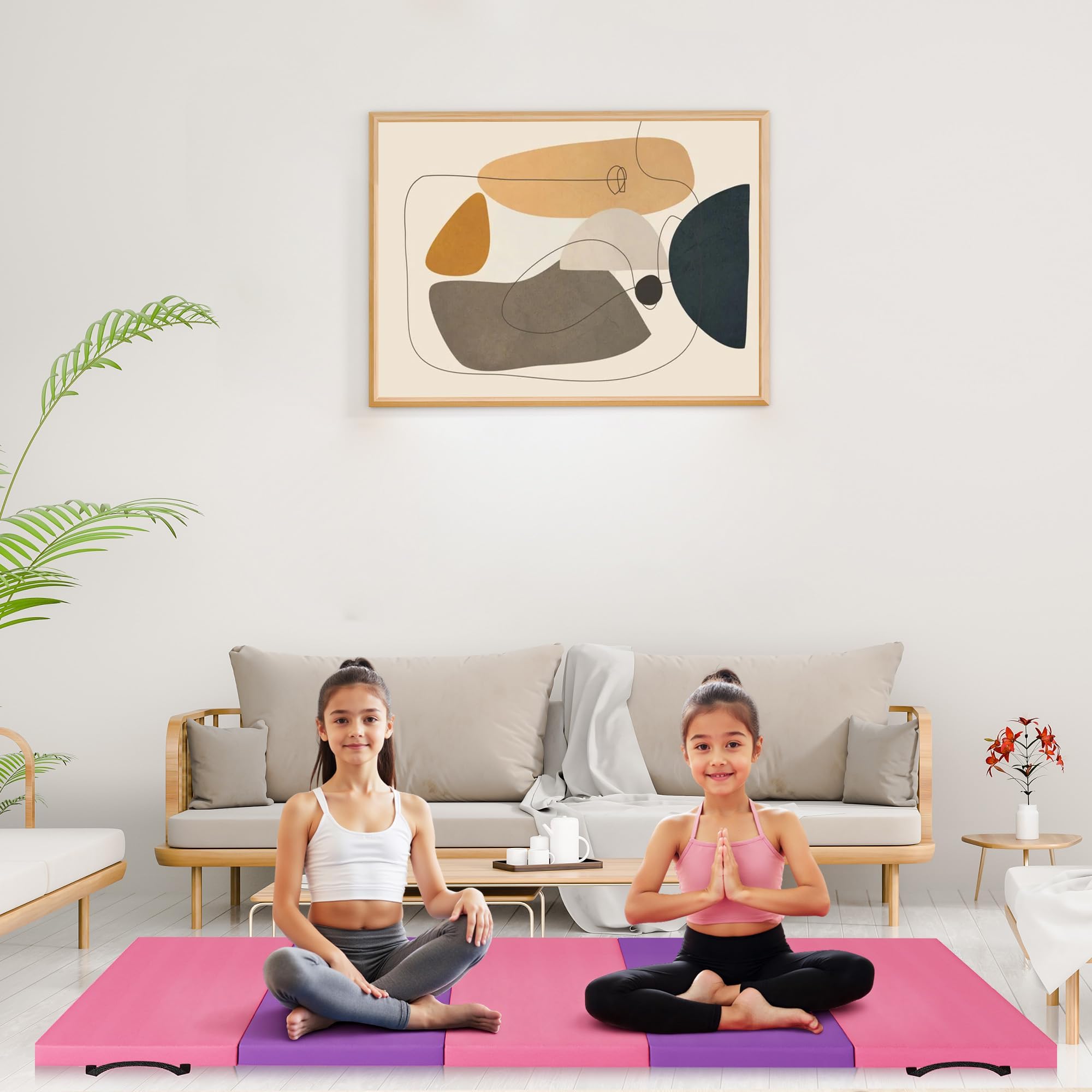 Garvee Esterilla de gimnasia plegable, 180 cm de largo x 60 cm de ancho x 5 cm de grosor, alfombrilla de gimnasio con asas de transporte, espuma EPE de alta densidad, antideslizante, piel sintética
