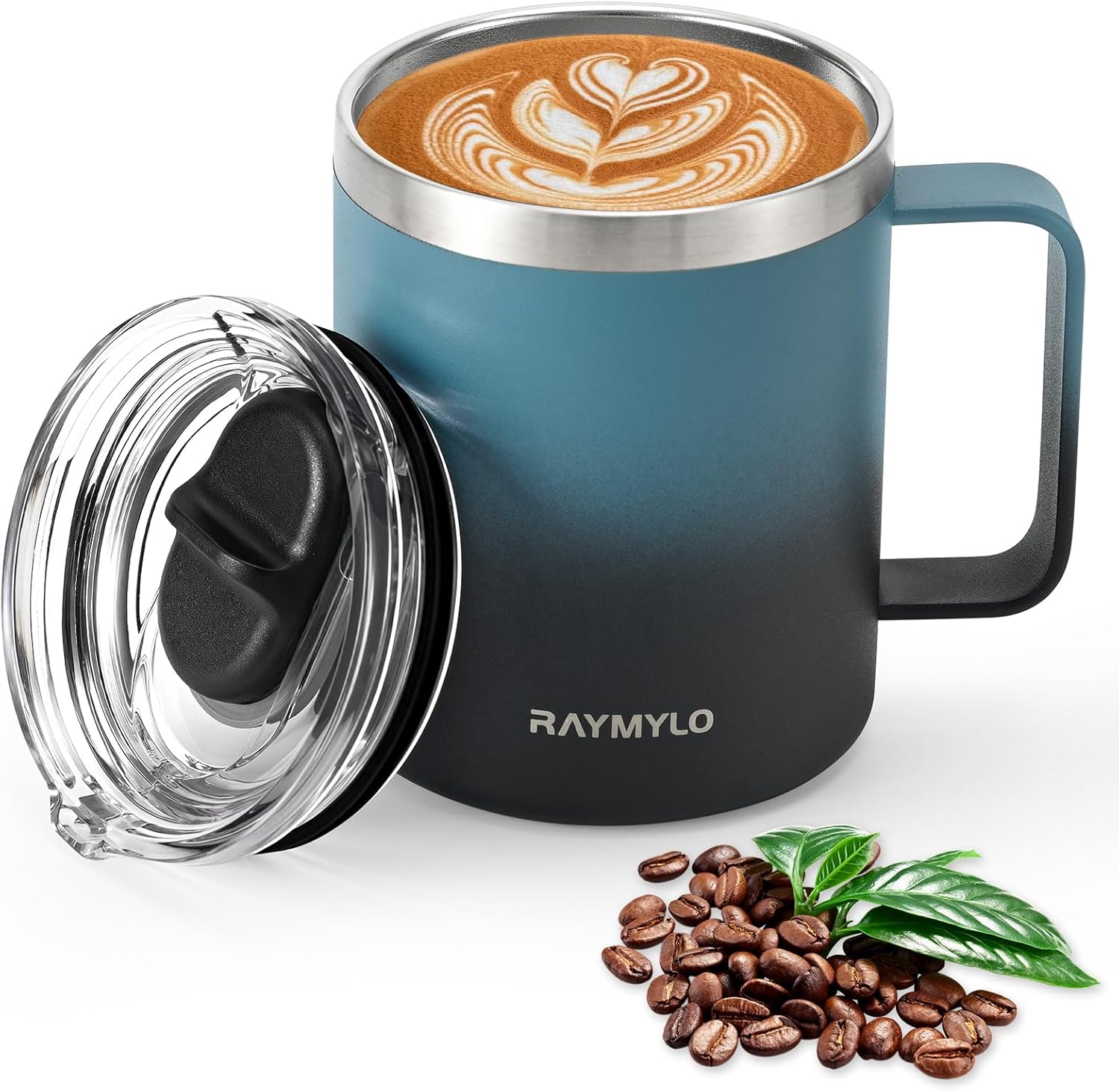 Insulated Coffee Mug 12 oz, Double Wall Stainless Steel Coffee Mug with Lids, Leak-Proof & Detachable Slider Lid for Thorough Clean, Keeps Coffee Cold for 9 Hrs, Suitable for Camp Home Office