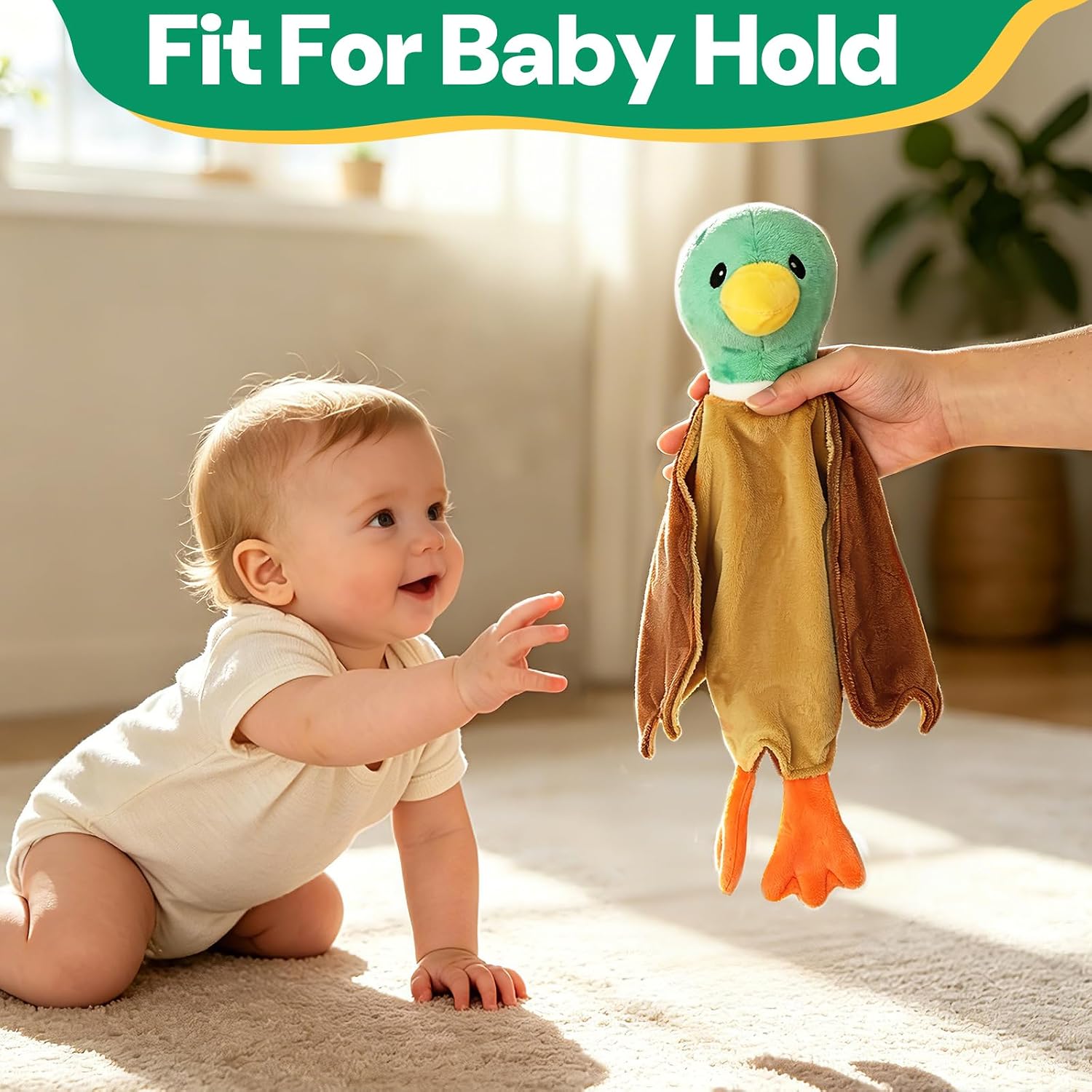Baby Security Blanket Mallard Duck Soft Lovey Plush Sleeping Snuggle Gifts Stuffed Lovie Cuddling Blanket First Birthday Unisex Newborn Kids Toddler Nursery Baby Shower Decor Bedroom