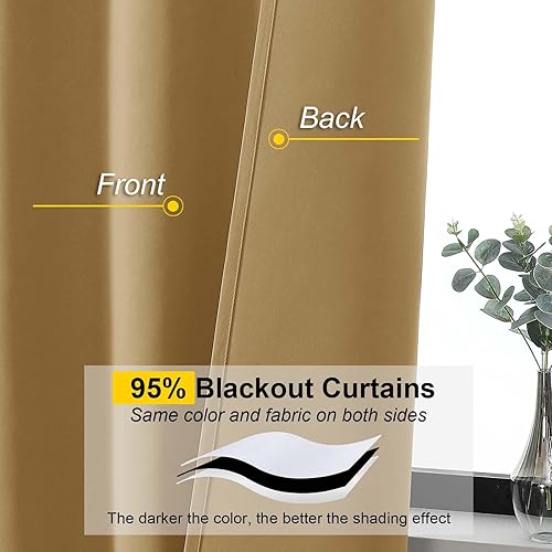 Miniatura 3 de Juego de 2 paneles de cortinas opacas doradas de 84 pulgadas de largo, con aislamiento térmico suave y sólido, para oscurecer la habitación, 84