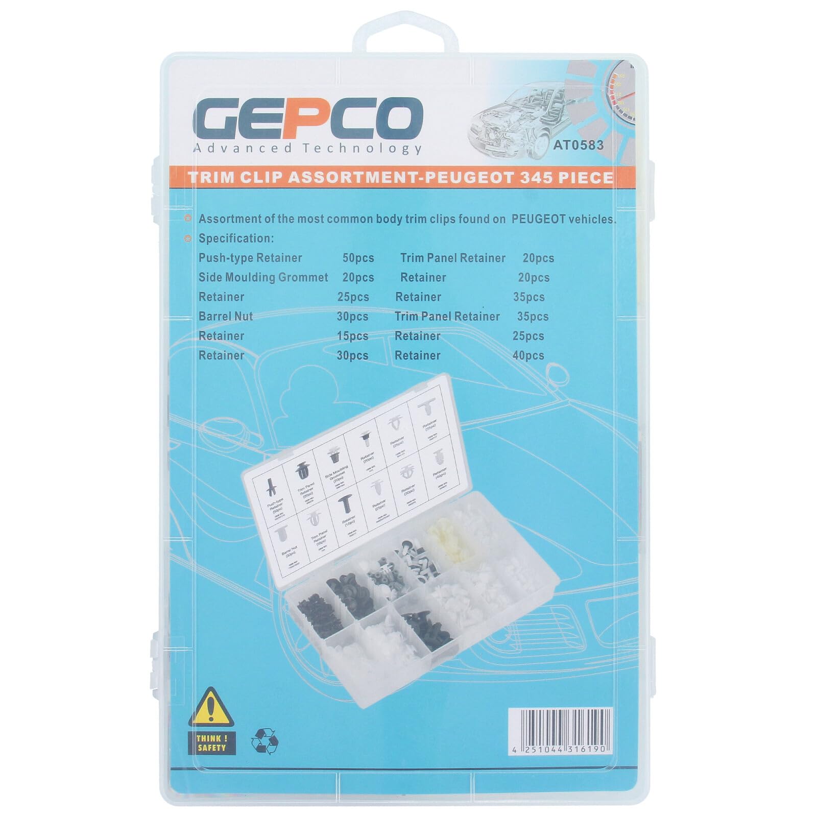 GEPCO Trim Clip Set 345-teilig - Befestigungssortiment Für Peugeot Modelle
