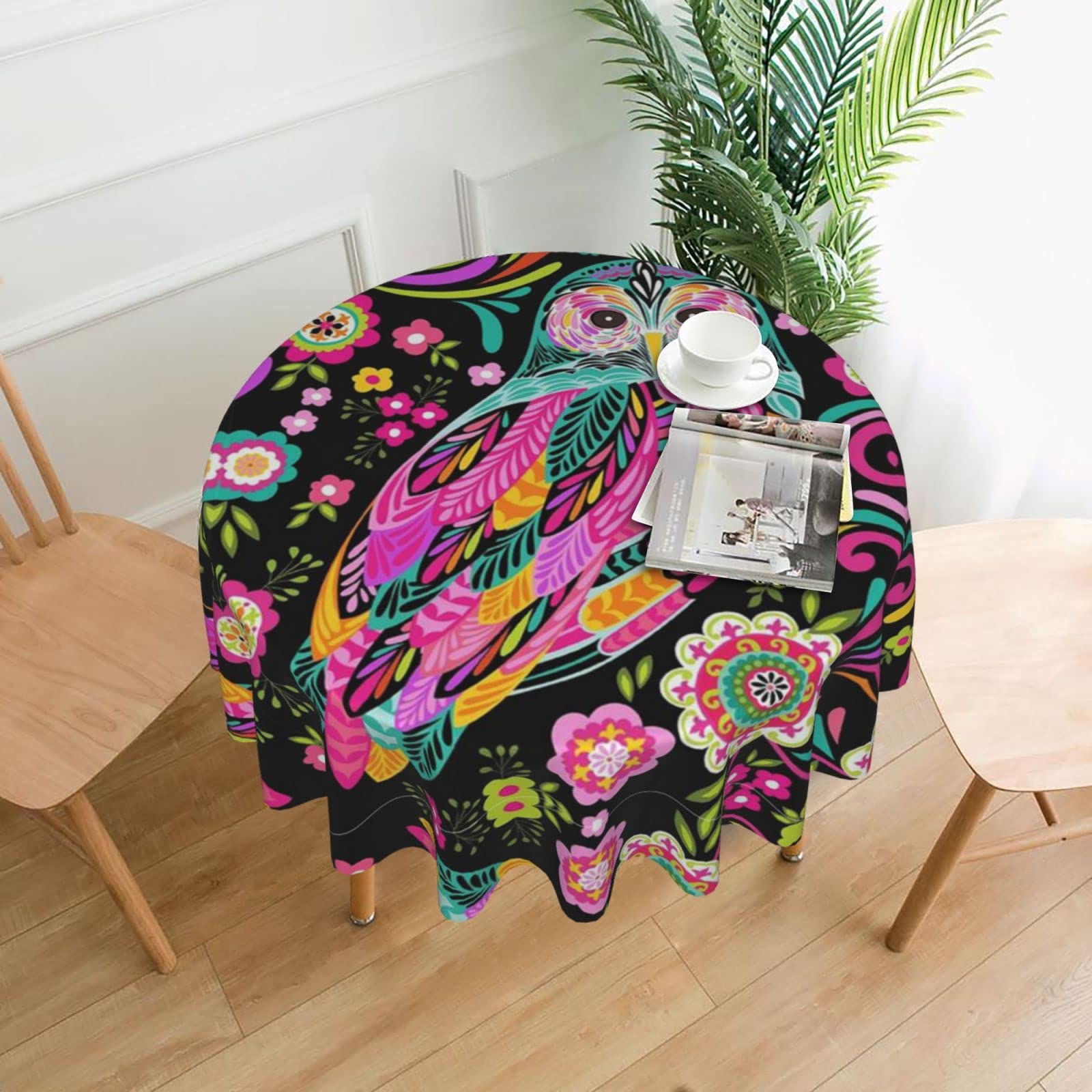 Lawenp Anime Owl Decorative Round Table Cloths - 60 Inches in Diameter for Buffet Tables, Parties, Holiday Dinners.