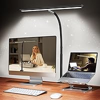 Airlonv LED Desk Lamp: Eye-Caring Stepless Dimming, 360° Flexible Gooseneck Clamp Light for Office, Reading, Study, Workbench (Black)