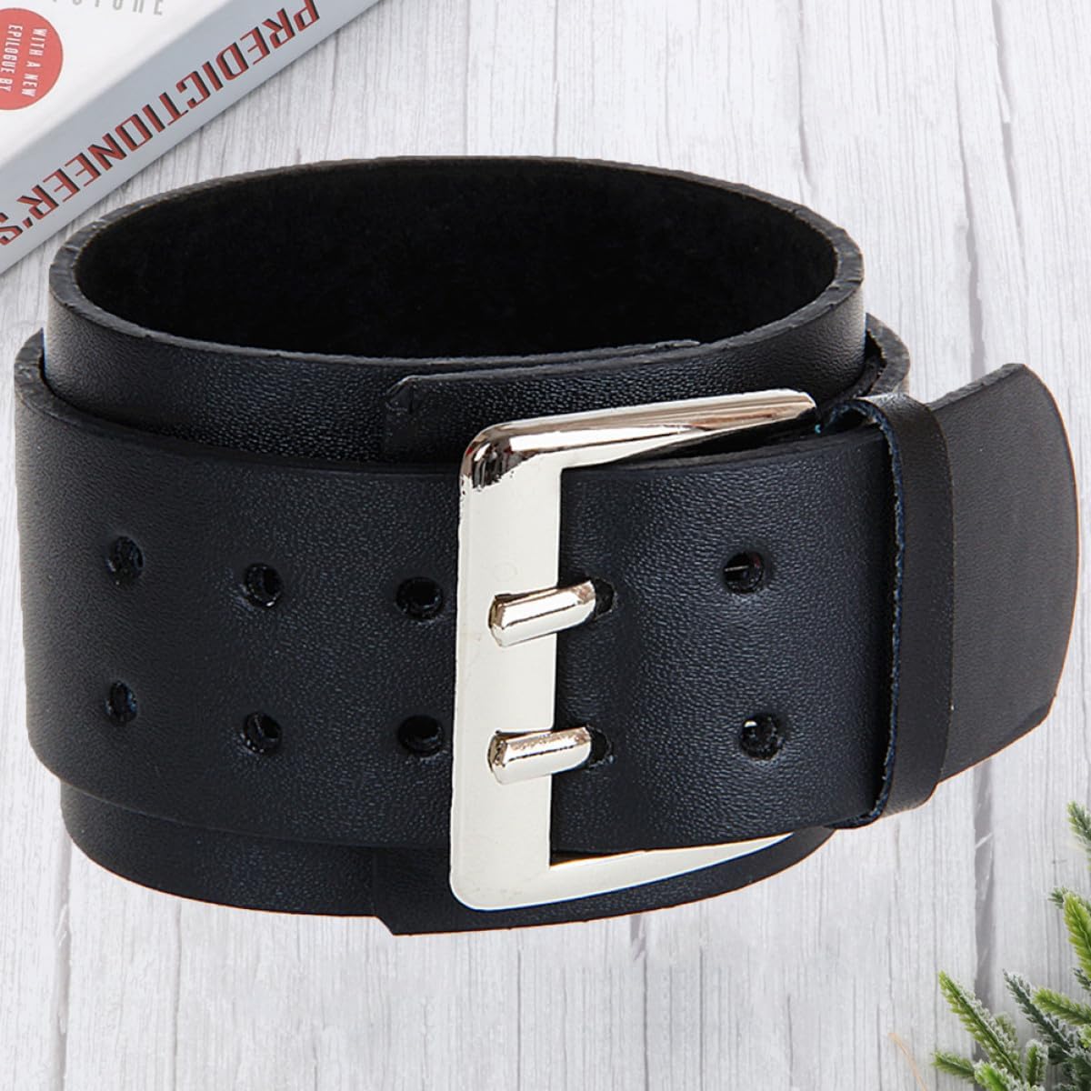 Hemobllo Double-layer Black Leather Bracelet with Large Buckle, Men’s Leather Hand Chain Wristband, Edgy Dark Style Accessory for Casual and Outdoor Wear