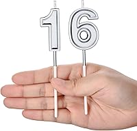 Vista 6 de Velas de cumpleaños número 16, velas con números de pastel de feliz cumpleaños, decoración para suministros de celebración de aniversario de boda