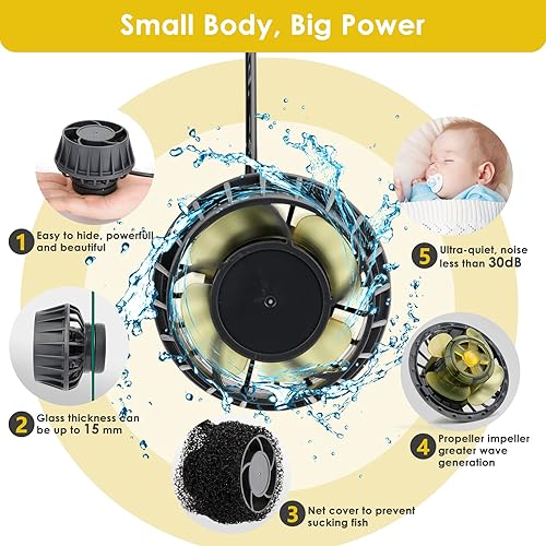 Miniatura 3 de hygger 2114 GPH - Bomba inversora para acuario con controlador LED, cabezal de potencia sumergible ultra silencioso de 24 V 10 W CC con base