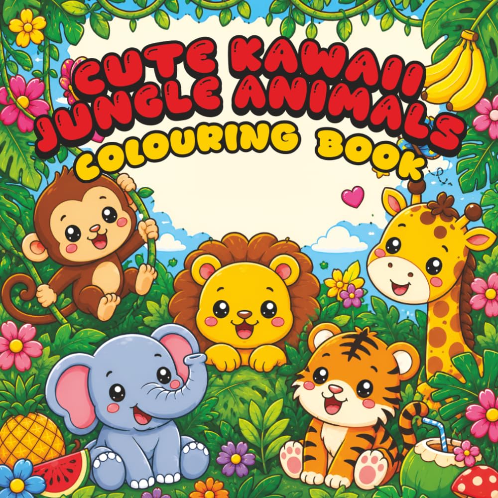 Cute Kawaii Jungle Animals Coloring Book: Adorable Wildlife Designs for Kids & Adults Relaxation