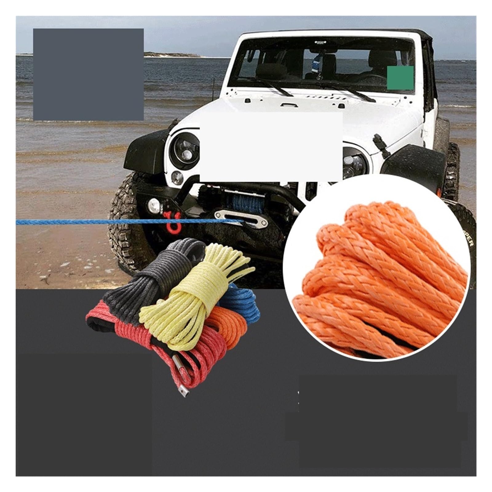 Do samochodów ciężarowych, przyczep, SUV-ów Lina Do Wyciągarki, Nowa Linka 9,5 Mm X 26 M, Uciąg Syntetyczny, 12-żyłowy Oplot SUV ATV UTV(Orange)