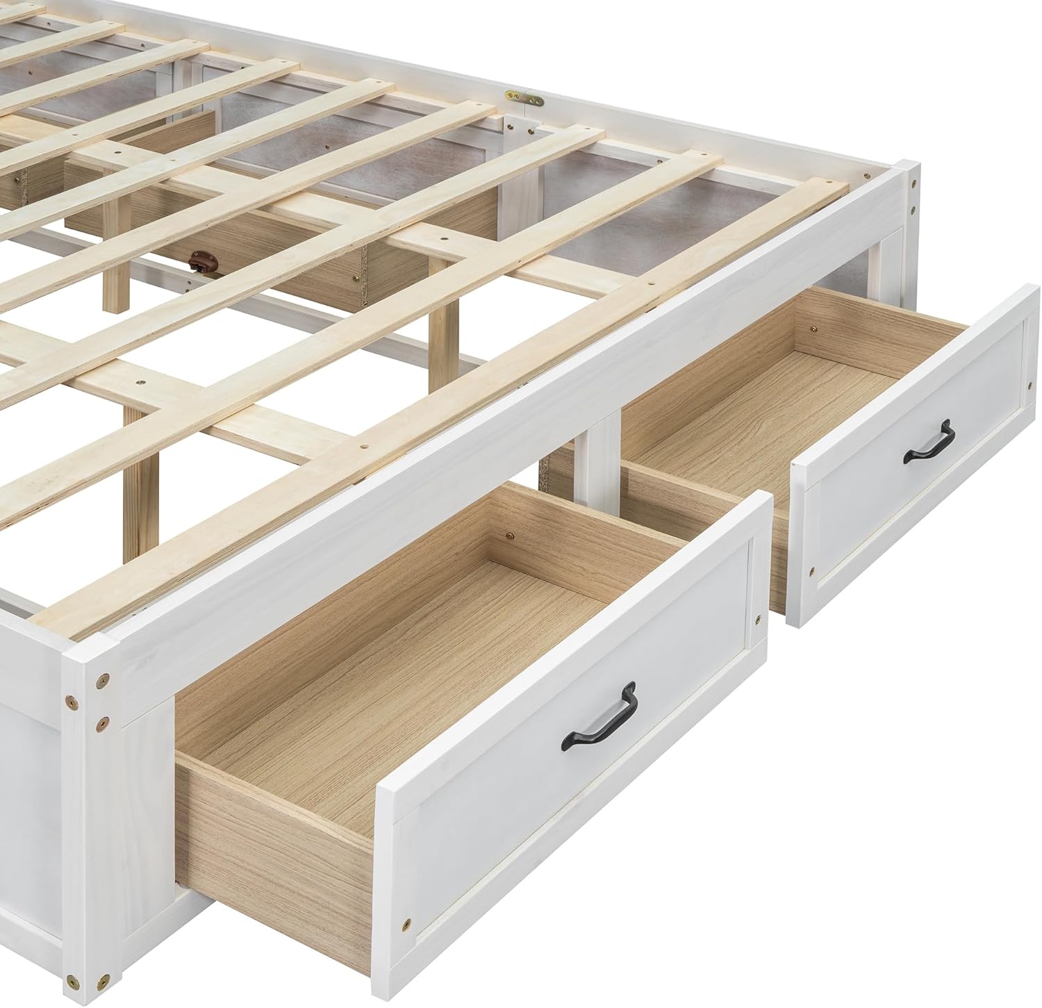 LUMISOL Queen Size Platform Bed with 6 Drawers, Farmhouse Wood Bed Frame with Slats Support, No Box Spring Needed, Antique White