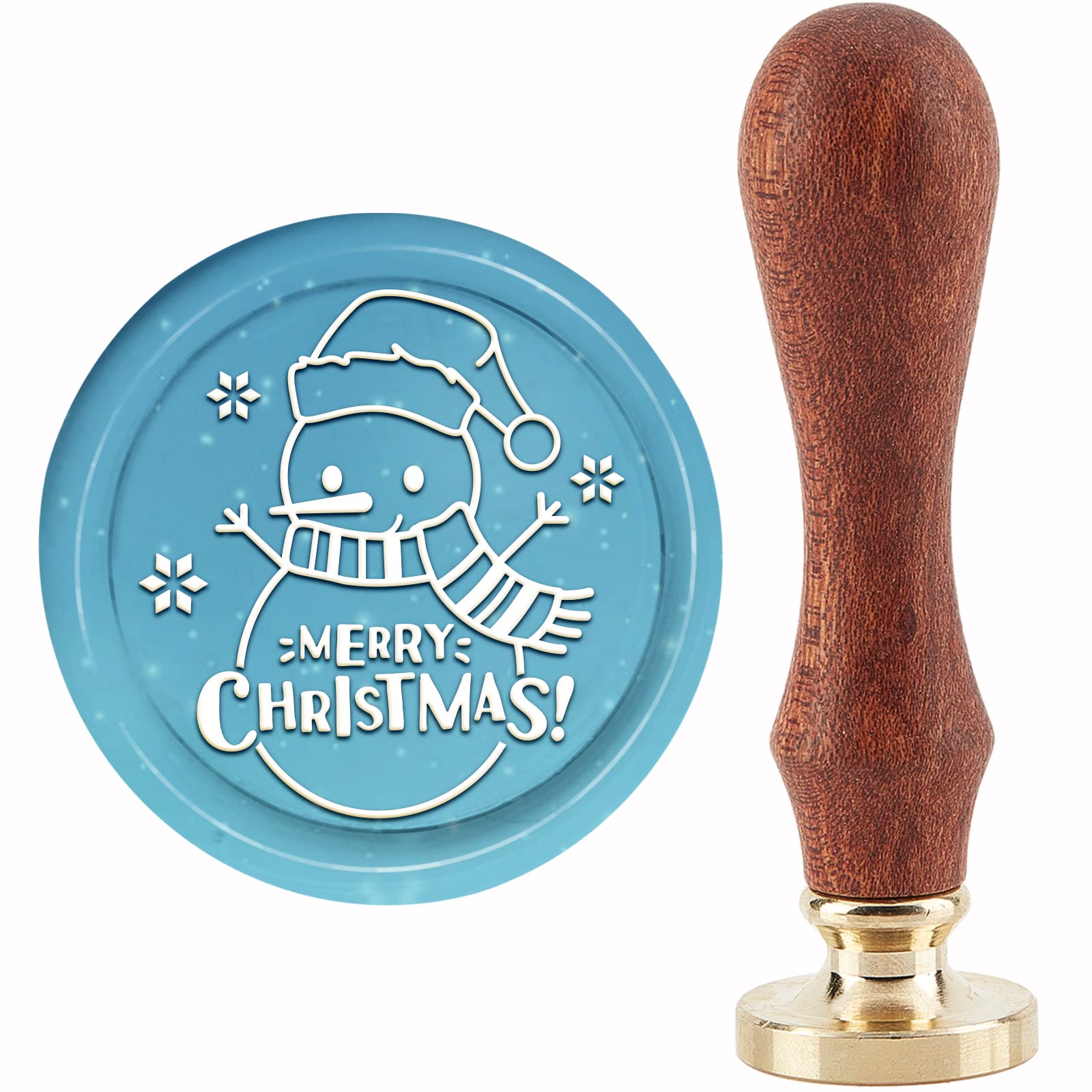 CRASPIRE Merry Christmas Wax Seal Stamp Snowman Snowflake Sealing Wax Stamps 30mm Retro Vintage Removable Brass Stamp Head with Wood Handle for Wedding Invitations Xmas Thanksgiving Gift Packing