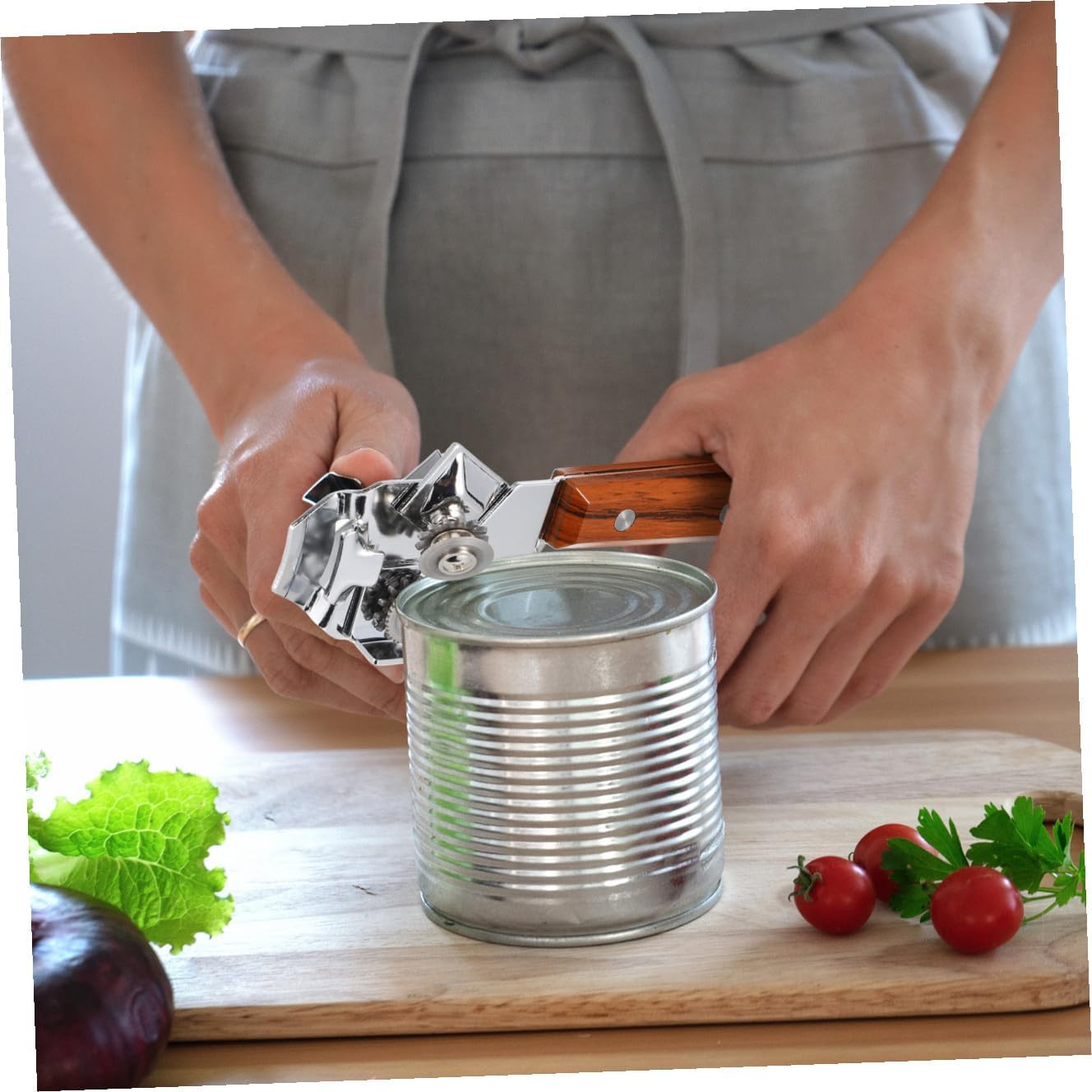 Manual Can Opener with Wooden Handle Stainless Steel Opener Kitchen Gadget for Home Bar Use