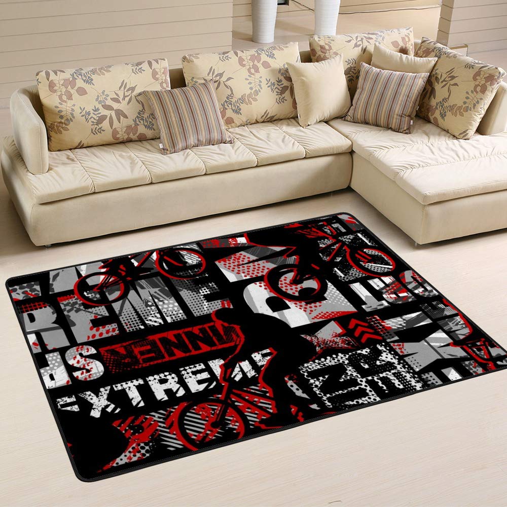 Tapis de style urbain abstrait rouge aux motifs graphiques modernes 60x39