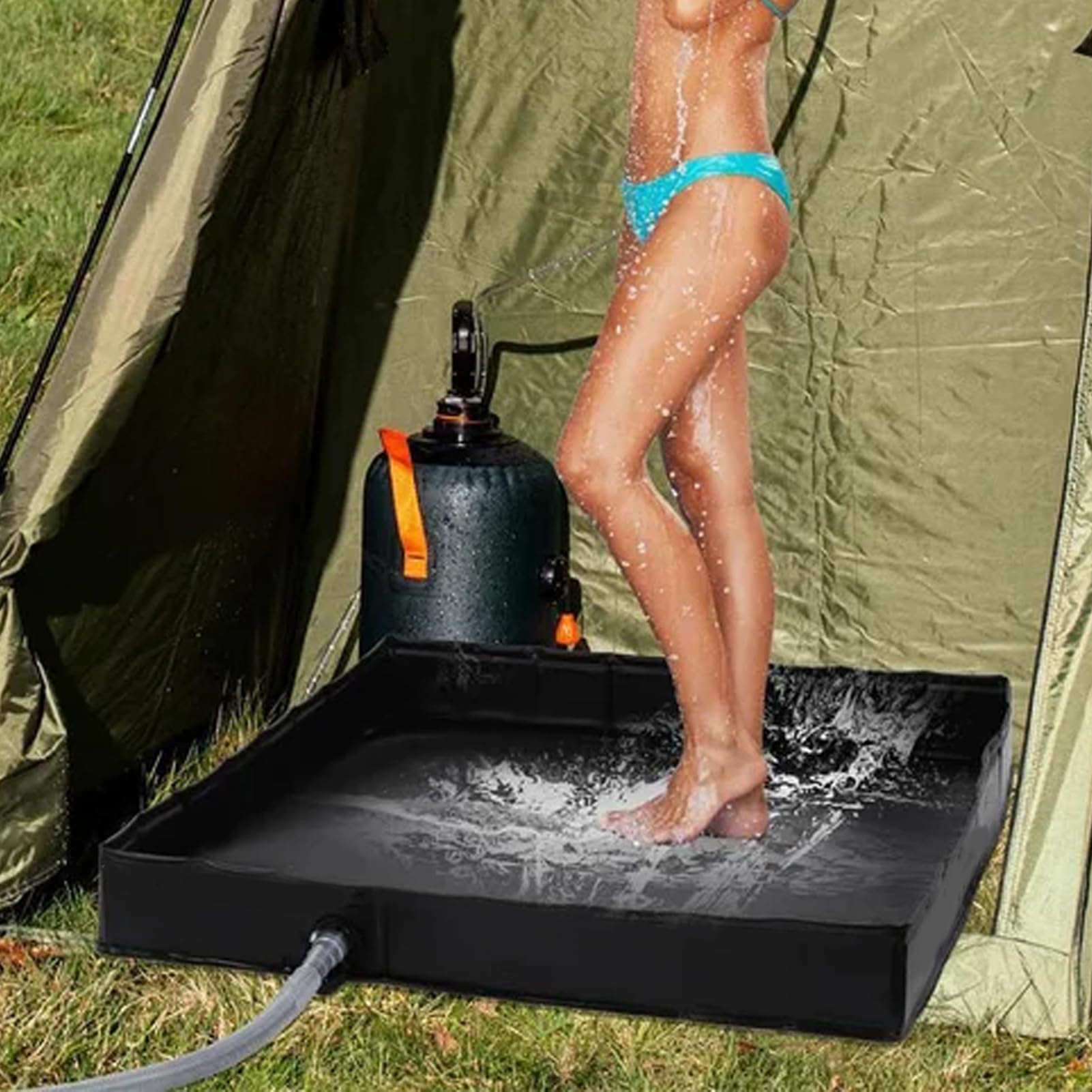 Doccia Portatile, Base Doccias da Campeggio, 80x80x10cm Piatti Doccia Portatile, Base Doccias Pieghevole, con Tubo di Scarico, per Trekking e Tende da Camping