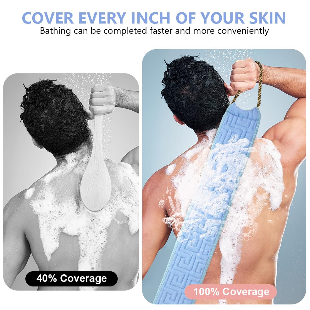 Exfoliating Back Scrubber for Shower 34 Inches Back Scrubber with Handles, Double Sided Body Exfoliator Bath Tool - Image 3