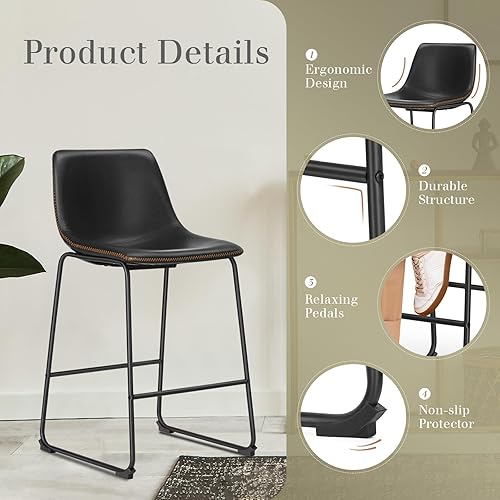 Miniatura 5 de JHK Juego de 4 taburetes altos de 30 pulgadas de altura de mostrador modernos de piel sintética con respaldo y patas de metal, sillas de bar para