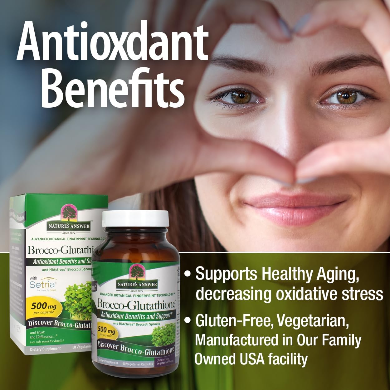 Nature's Answer Brocco-Glutathione | Contains Powerful Antioxidant Benefits | Supports Healthy Aging | Gluten-Free & Vegan | Vegetarian Capsules 60ct.