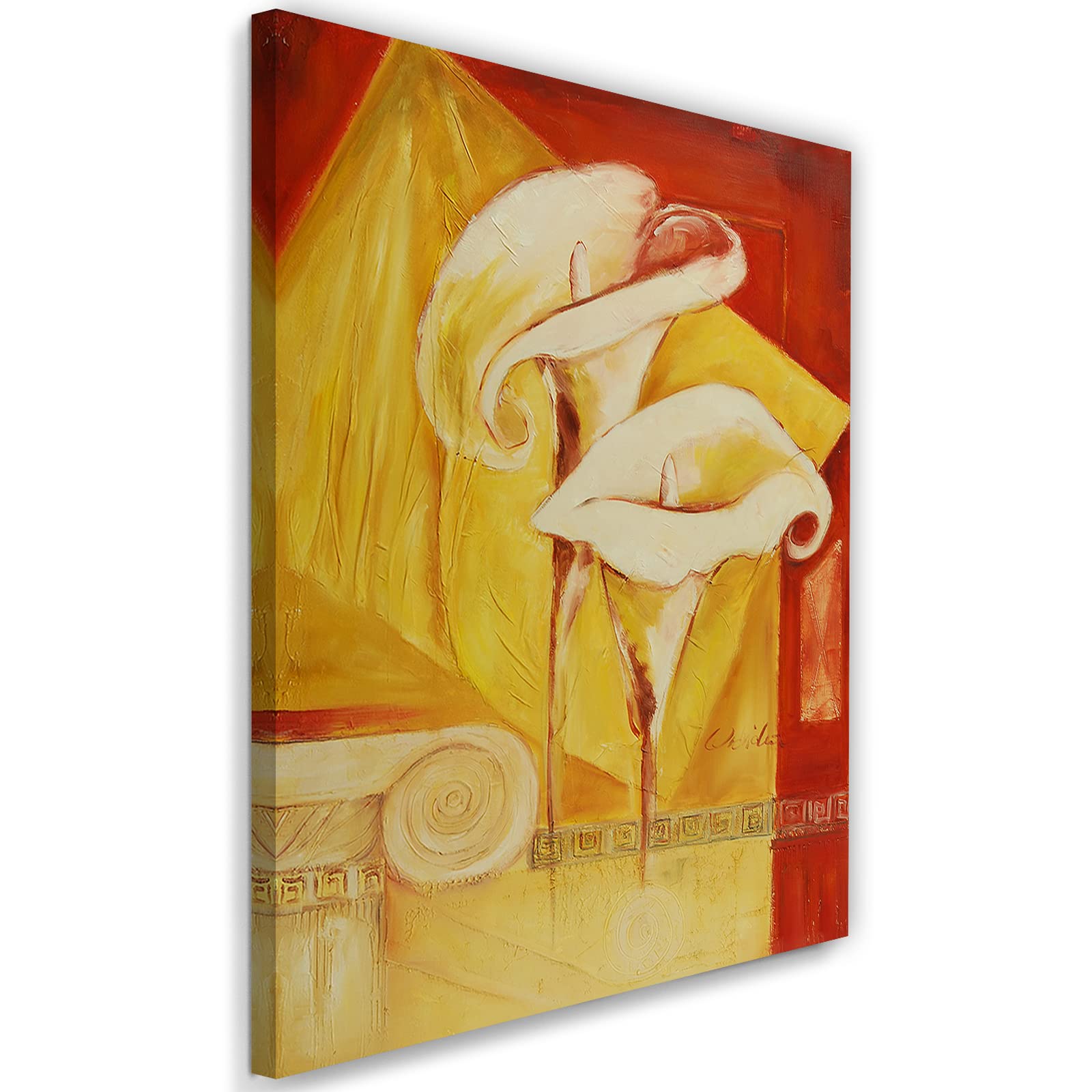 Feeby Canvas Print Non-Woven Flowers Nature Petals Plants 30 x 45 cm Modern Picture Decorative Wall Picture Living Room Calla Abstraction Painting Chalice Beige