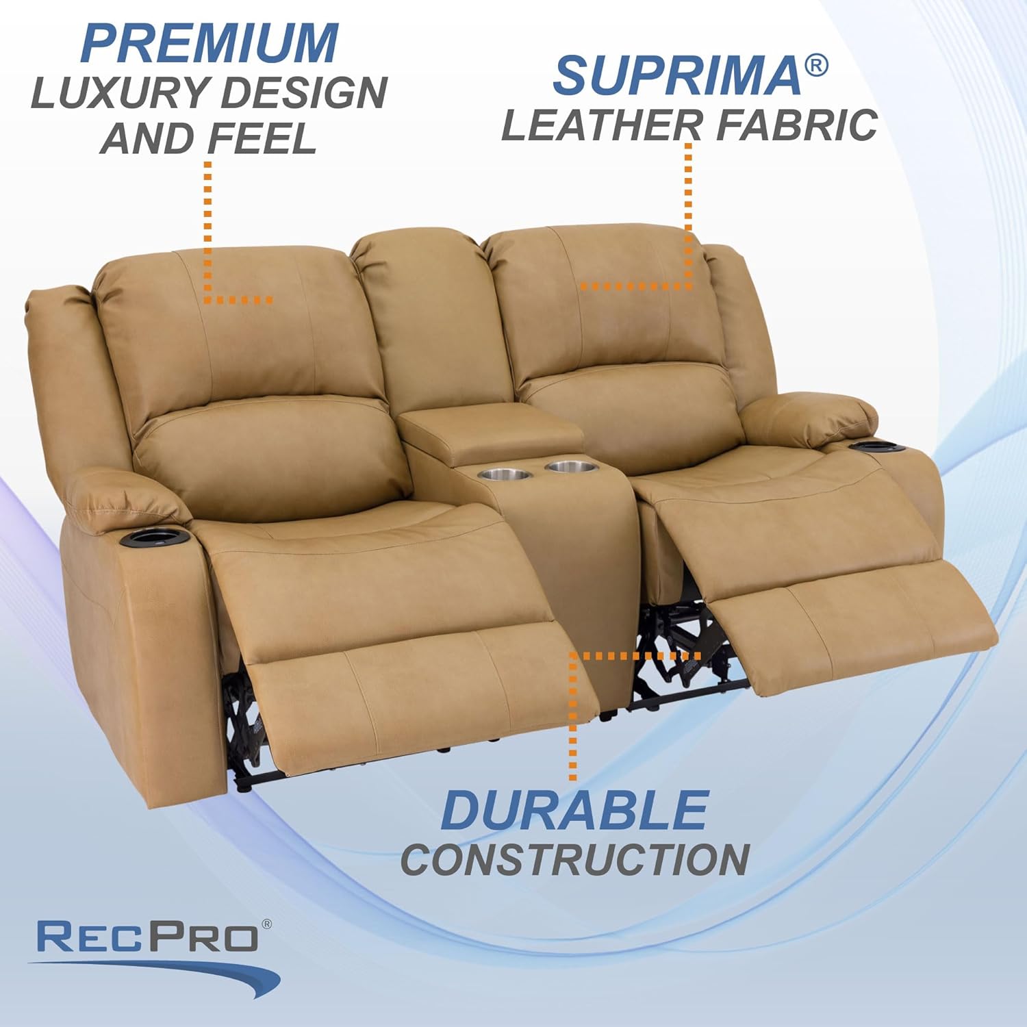 RecPro Charles 70" Powered Double RV Wall Hugger Recliner Sofa | Loveseat | RV Furniture with Upgraded 2023 Fabric (Toffee)