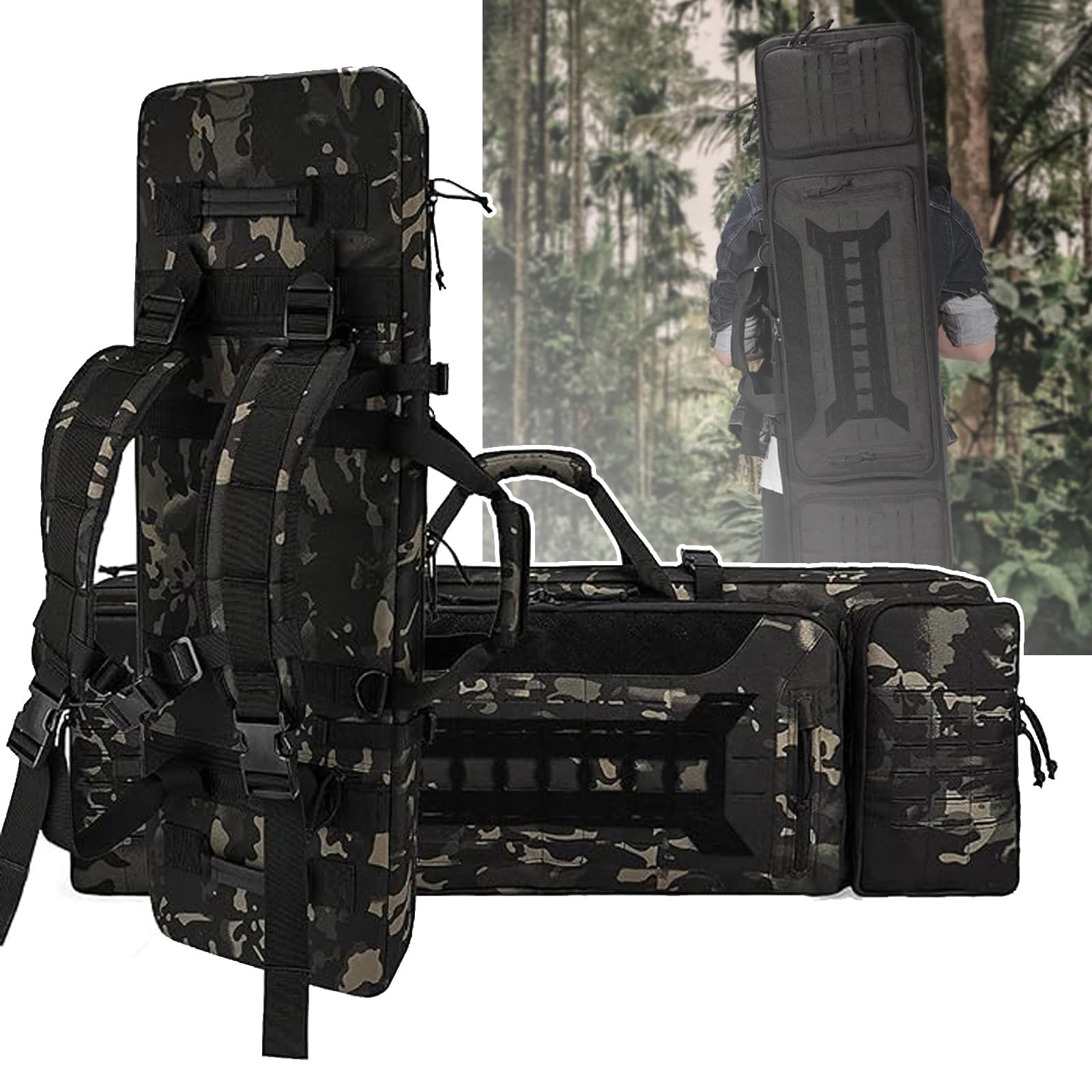 Sac d'arme tactique 93 cm avec 2 couches de rangement et bandoulière robuste