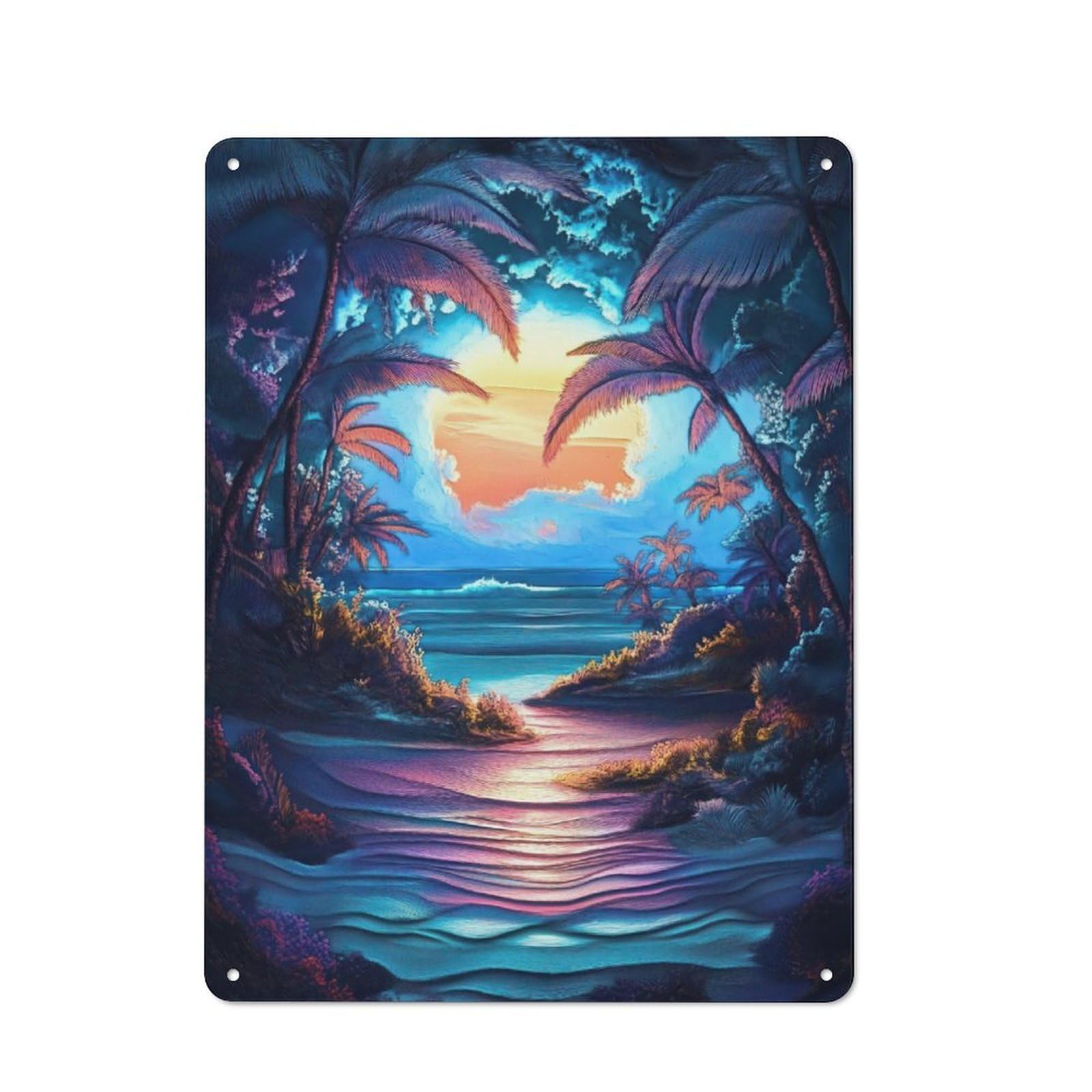 Junmoney Tropical Sunset Beach Metal Sign 40X30cm With For Hallway Wall, Vintage Decor, For Garage, Workshop And Man Cave Decoration