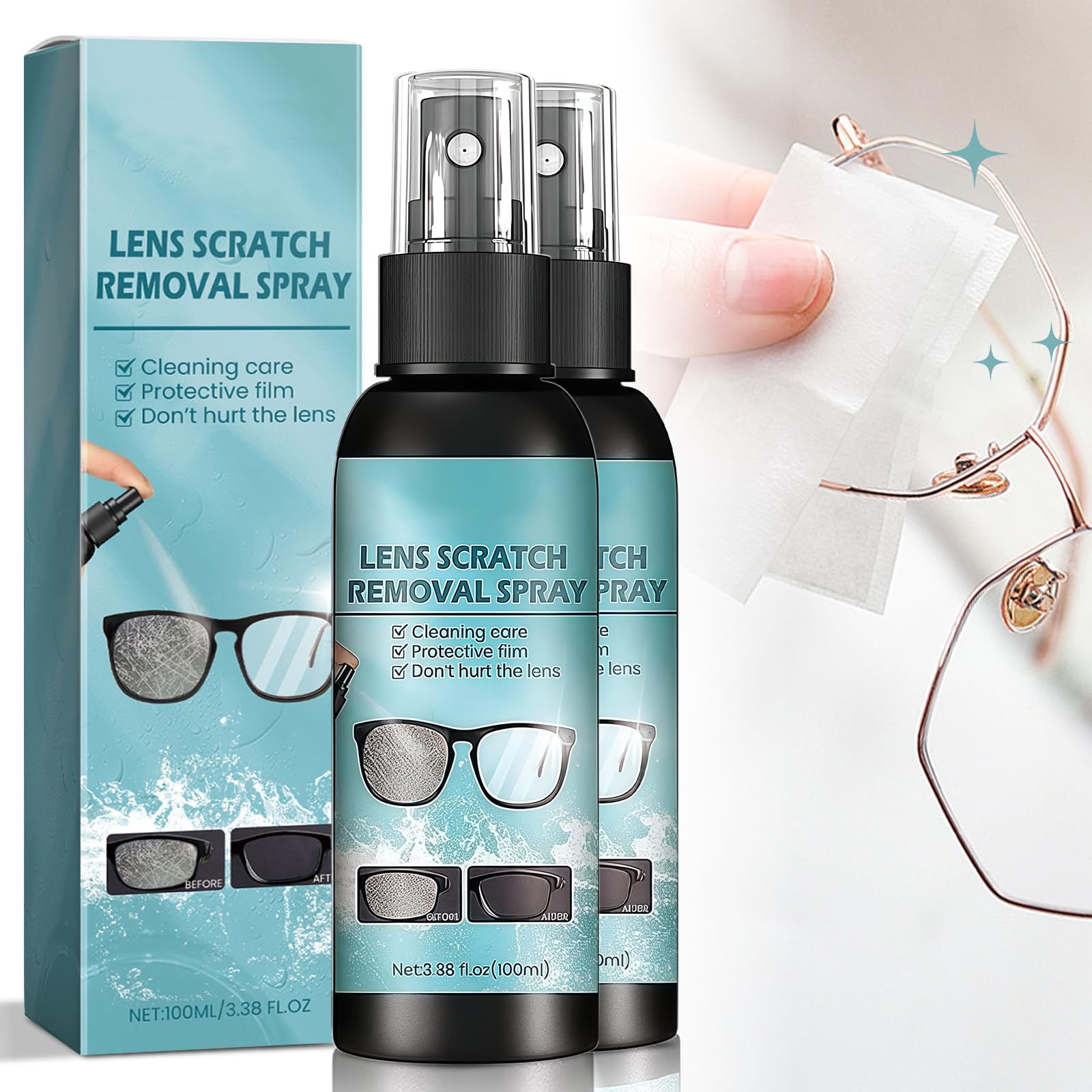 Photo 1 of 2PCS - Scratch Remover for Eyeglasses(100ml), Lens Scratch Remover for Eye Glasses, Eyeglass Scratch Remover, Lens Scratch Remover, Pocket & Travel Essentials, Eye Glass Cleaners Spray.