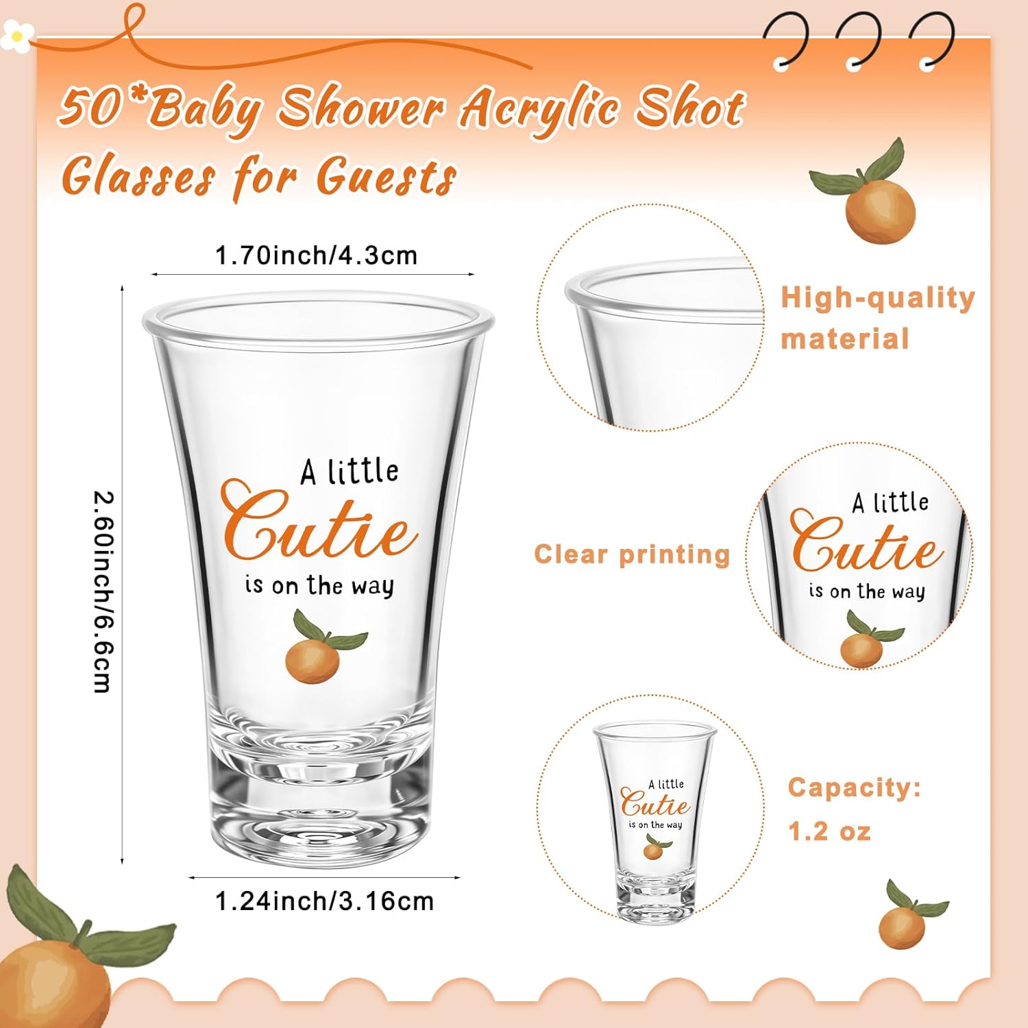 Pickmesh 50 Sets Baby Shower Shot Glasses for Guests Include Acrylic Clear Shot Glasses Thank You Cards Organza Bags Babies Shower Gifts for Gender Reveal Party Supplies (Little Cutie Theme)