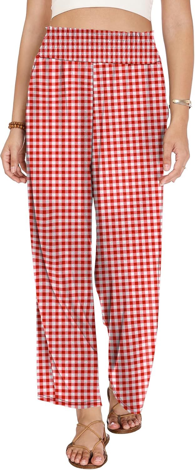 LOMON Palazzo Pants for Women Casual Wide Leg Flowy Pants Beach Vacation Clothes Elastic Waist Boho Trousers with Pockets - Image 4