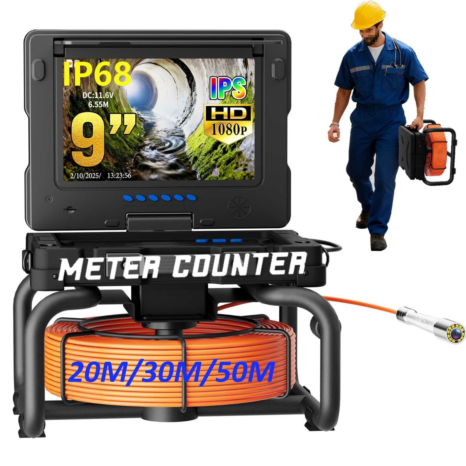 9-calowa Kamera Dvr Do Kanalizacji, Kamery Do Rur Kanalizacyjnych, Kamera Inspekcyjna Z Wężem Hydraulicznym Z 12 Diodami Led, Kamera Inspekcyjna (Size:50M/328FT)
