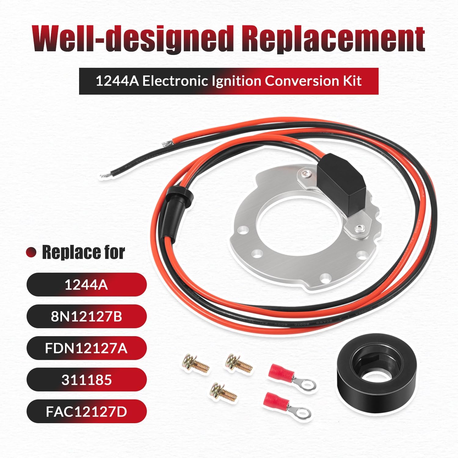 1244A Electronic Ignition Conversion Kit for Ford 4-Cyl Tractors, for 2N 8N 9N 500-800 Series, Single Point, 12V Negative Ground, High-Performance Ignition Module