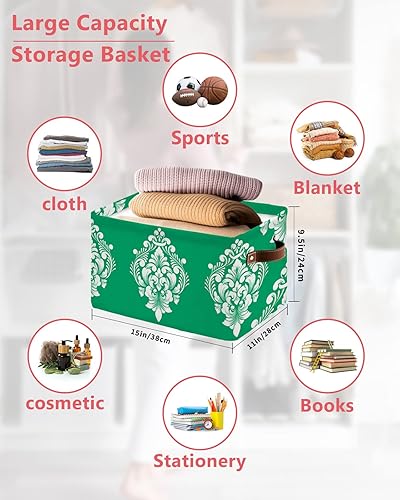 Miniatura 2 de Cesta de almacenamiento de cachemira verde para organizar estantes, cajas de almacenamiento plegables con asa, lujosa canasta de lona moderna y