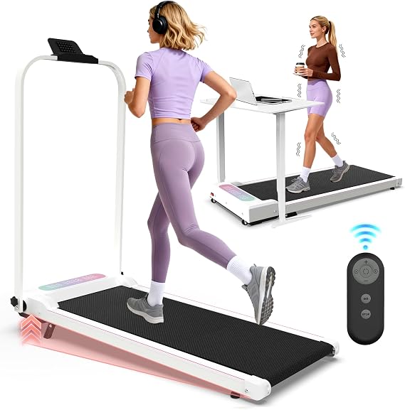 2-in-1 Foldable Treadmill with Vibration & Incline, 0.5-5 MPH Portable Walking Pad with Remote Control, 300LBS Weight Capacity Compact Treadmill for Home, Office, Apartment, Small Spaces