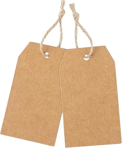 Miniatura 4 de jijAcraft 100 etiquetas de regalo con cuerda, etiquetas de regalo en blanco de 2.8 x 1.6 pulgadas, etiquetas de papel kraft marrón para arte, bolsas