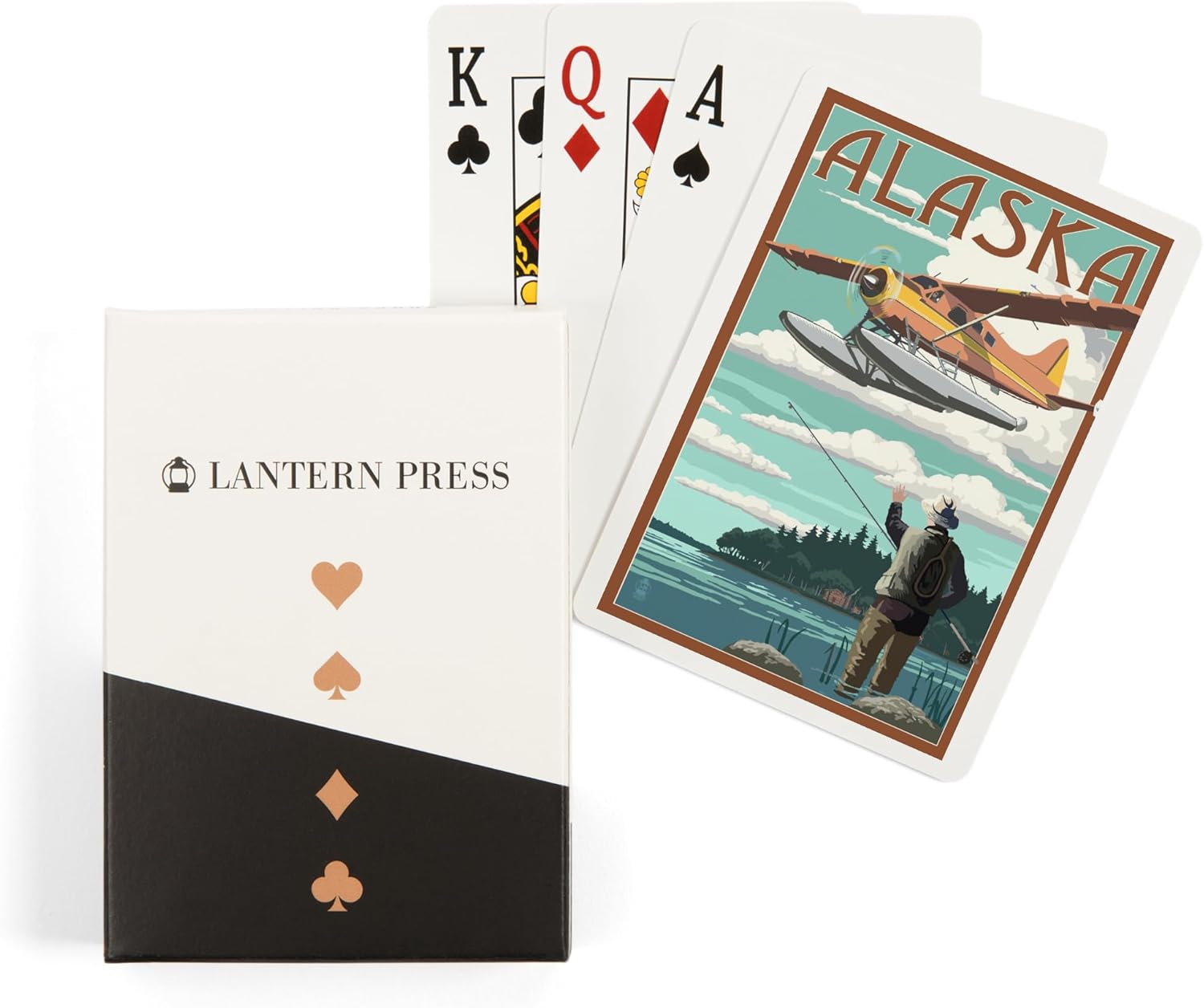 Lantern Press Alaska, Painterly, Float Plane and Fisherman, 52 Playing Cards for Adults, Poker Size Card Deck