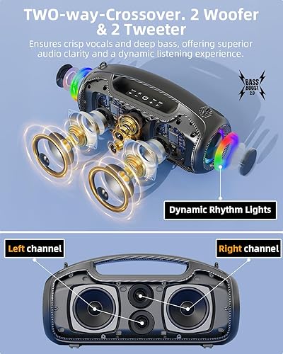 Miniatura 2 de Altavoces Bluetooth portátiles actualizados inalámbricos, sonido alto pico de 200 Wgraves profundos para fiesta, IP65 impermeable al aire libre