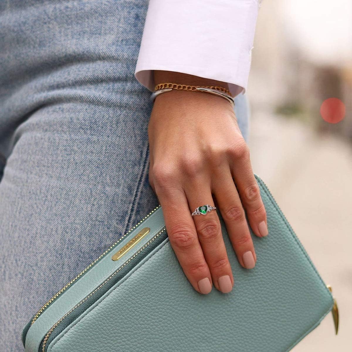 ChicSilver 925 Sterling Silver Celtic Knot/Claddagh Heart Shape Birthstone Promise Ring for Women - Image 2