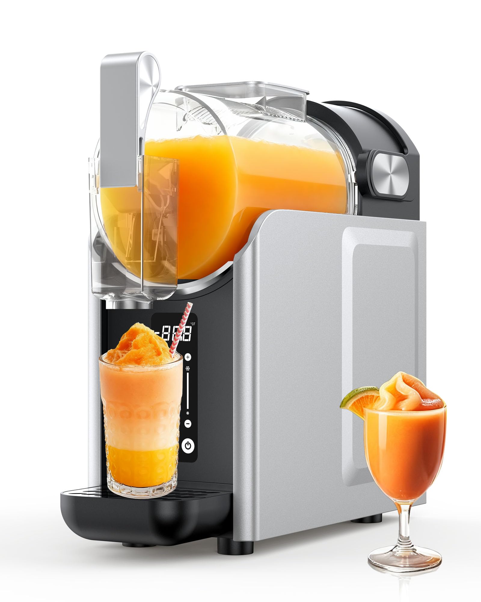 slushie machine, slushy maker for home, frozen drink maker with 5 preset programs for margaritas, frappés, milk shake, no ice needed, led display, self clean