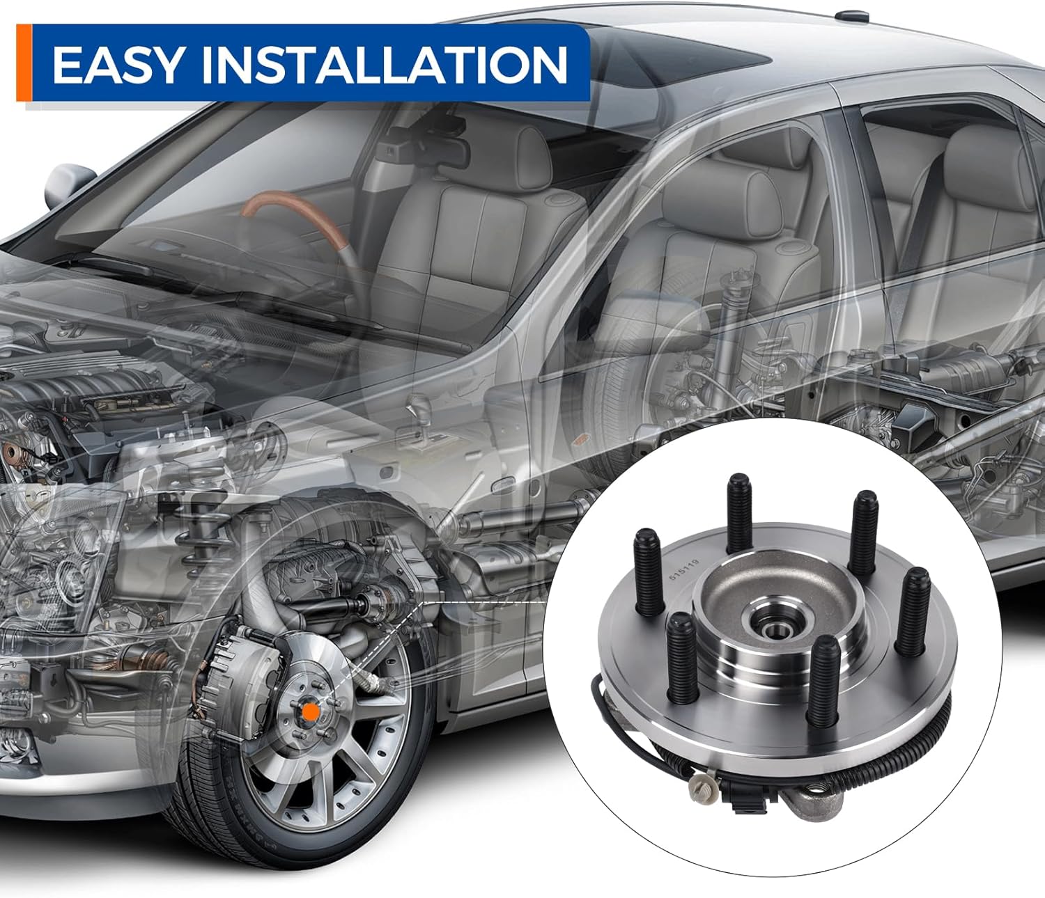 PAROD 515119 Front 4WD Only Wheel Bearing & Hub Assembly Compatible with 2009-2010 Ford F-150, 2003-2006 Lincoln Navigator w/ABS