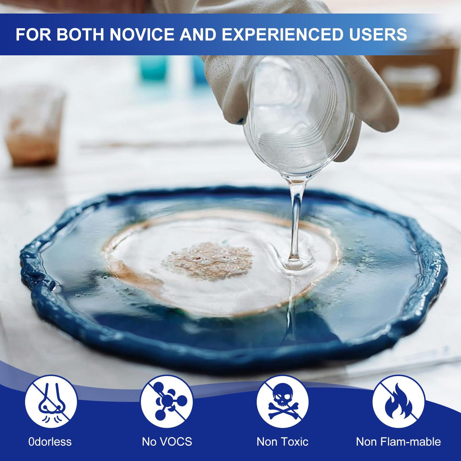 Resina Epoxi Kit 1L (500ml Resin + 500ml Hardener), 1:1 Ratio Crystal Clear Casting Resin Set with Gloves, Measuring Cups & Sticks – Ideal for Wood, Jewelry, Art & DIY Crafts