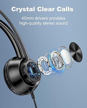 New Bee Headphone Stand White & Wired USB Headset with Microphone for PC Call Centre Work Computer Gaming Office Phone