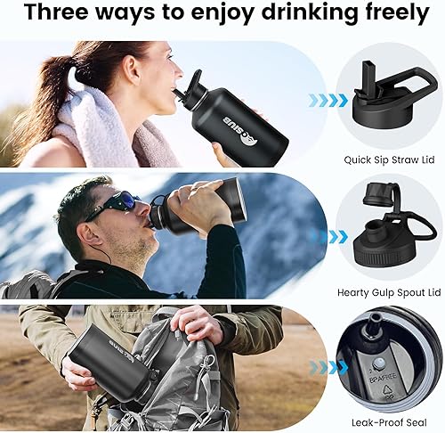 Miniatura 5 de Botella de agua aislada de 32 onzas, de acero inoxidable al vacío de triple pared (fría durante 48 horas), a prueba de fugas y sin BPA, botella de