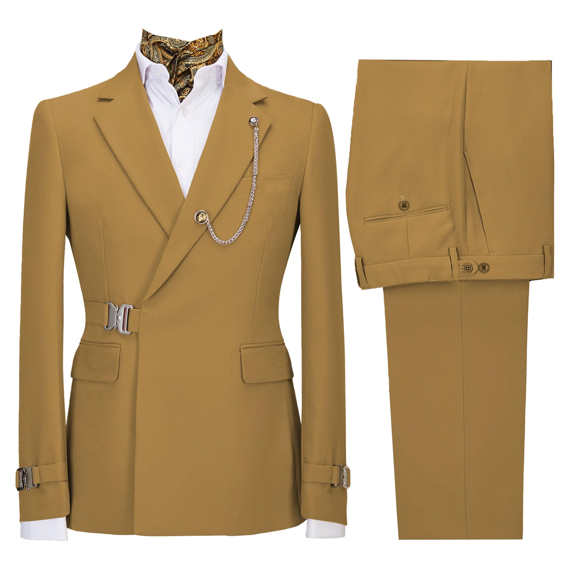 Men's 2 Piece Suit with Metal Clasp Slim Fit Suit Stylish Business Pants Casual Wedding Grooms Tuxedo Suit