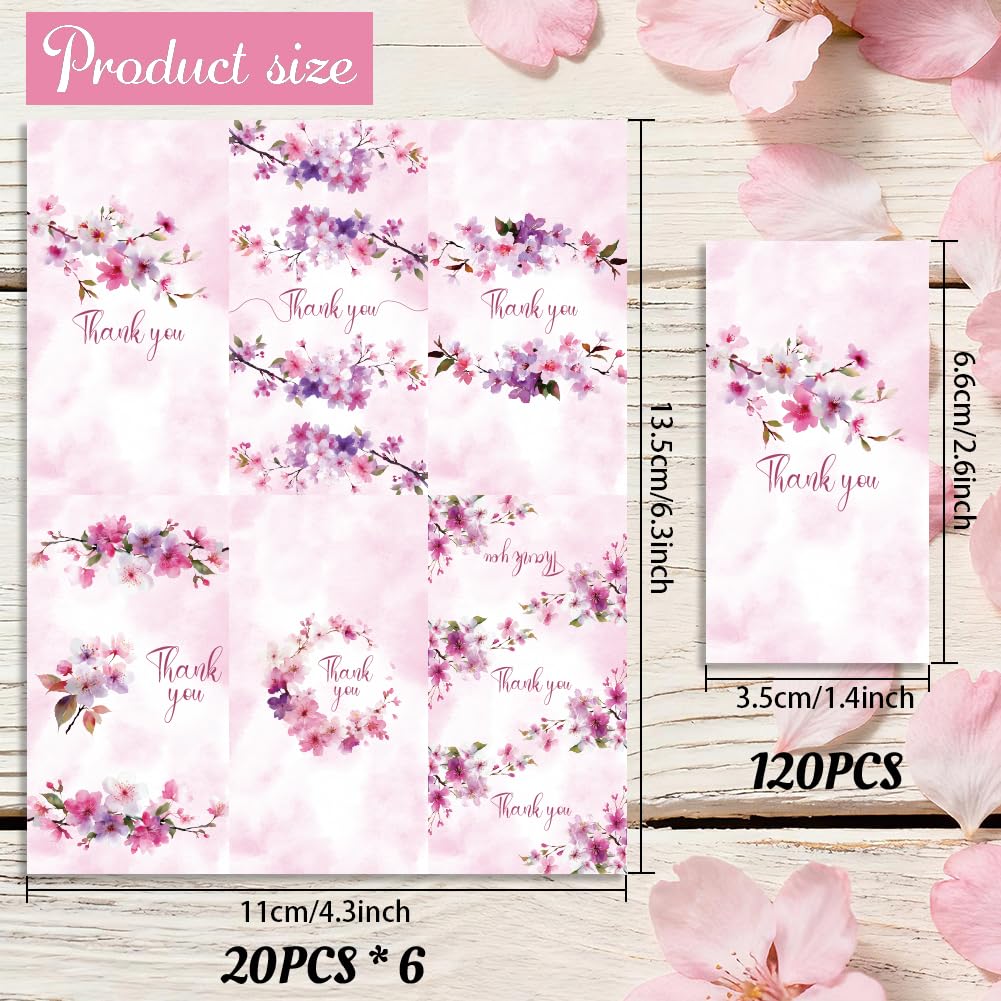 arricraft 120 Pcs Thank You Theme Candy Wrapping Paper, Watercolor Cherry Blossoms Mini Candy Bar Wrapper Floral Plants Chocolates Bar Label Stickers for Wedding, Birthday, Baby Shower Party Favors