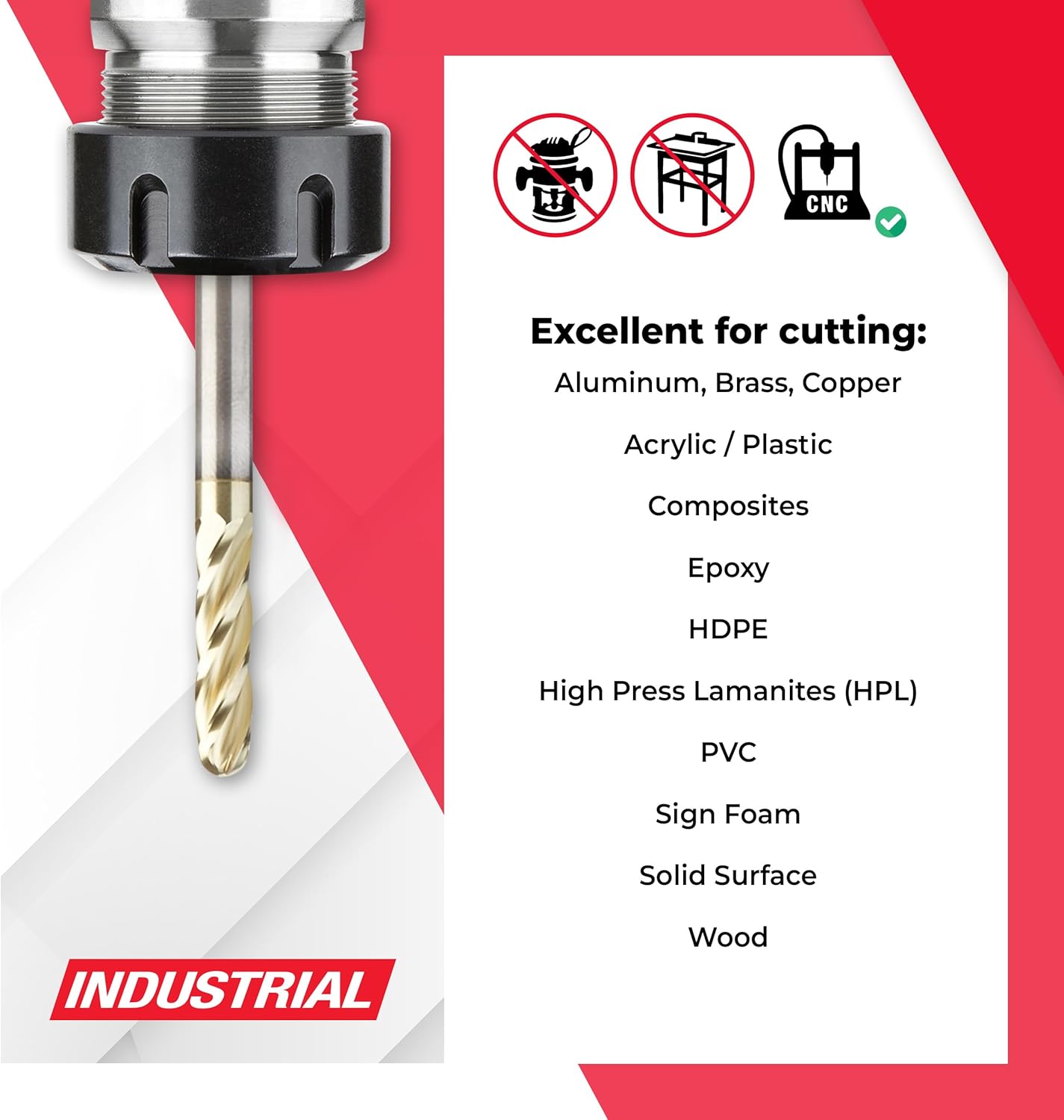 Amana Tool Up Cut Spiral CNC Router Bits for 2D/3D Carving, ZrN Coated, 46584, 0.10 Deg Straight Angle Ball Tip 1/4 D x 1/8 R x 1 x 1/4 Shk x 4 Fl