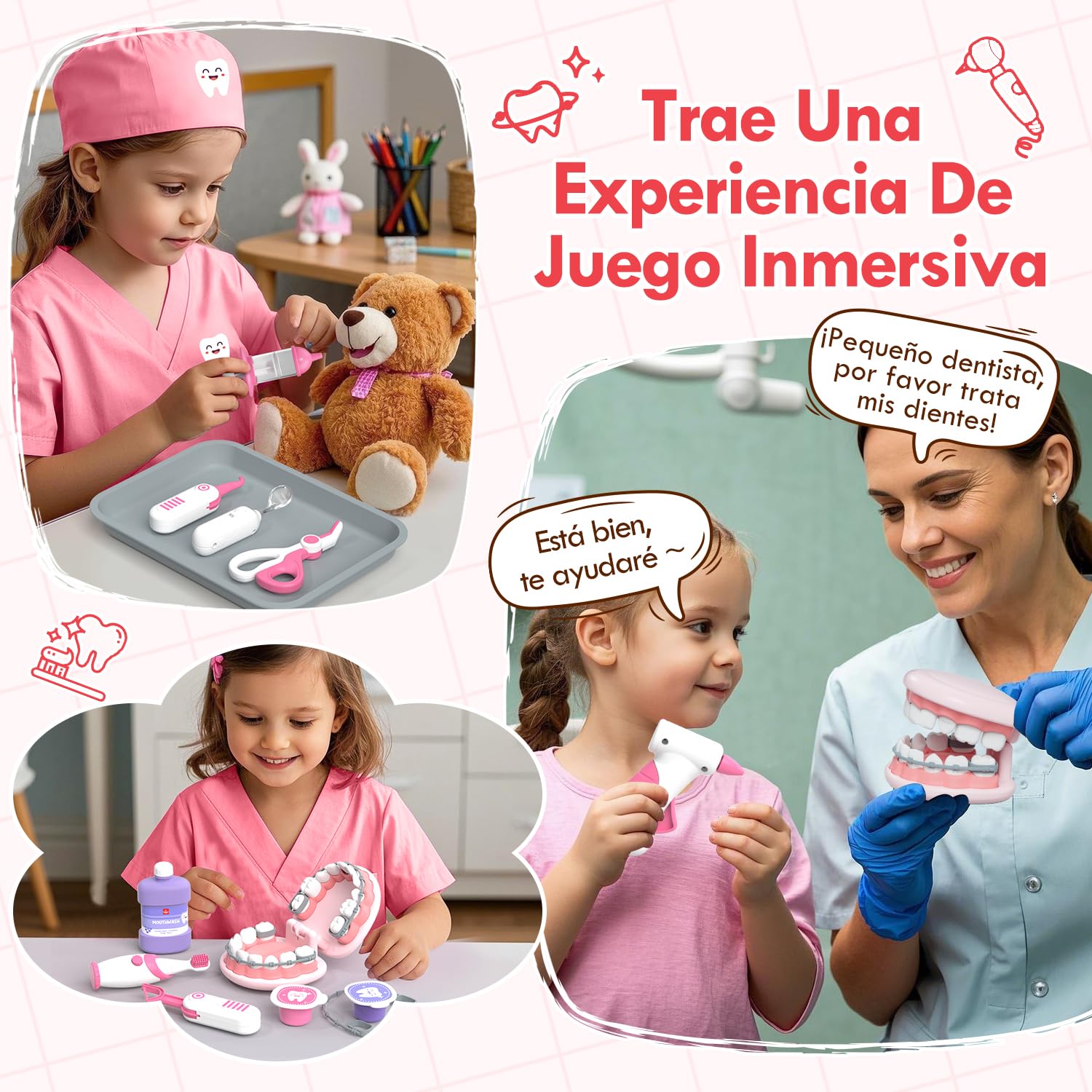 Lehoo Castle Maletin Medicos Juguete, Juego de Dentista, Doctora Juguetes, Kit Medico Infantil, Juguetes Niños 3 Años(Rosa) | Bolsa médica con masilla, bolsas médicas, juguetes médicos, juegos de rol, regalo para niñas de 3 4 5 años (rosa)