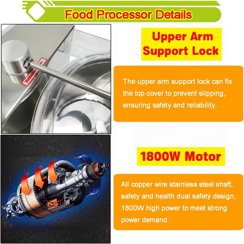 9L Commercial Food Processor Stainless Steel Meat Vegetable Chopper Multifunctional Food Cutter Meat Grinder Meatball Beater 1800W Electric Blender for Fruit Vegetable Grains Garlic