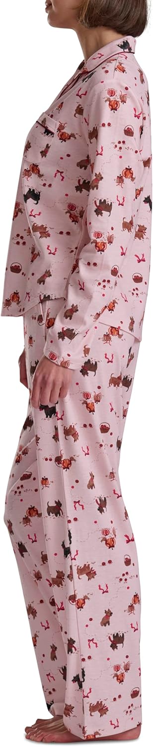 Karen Neuburger womens [Petite] Girlfriend Long Sleeve Notch Collar Button Up Top and Pant Bottom 2-piece Pajama Set - Image 4