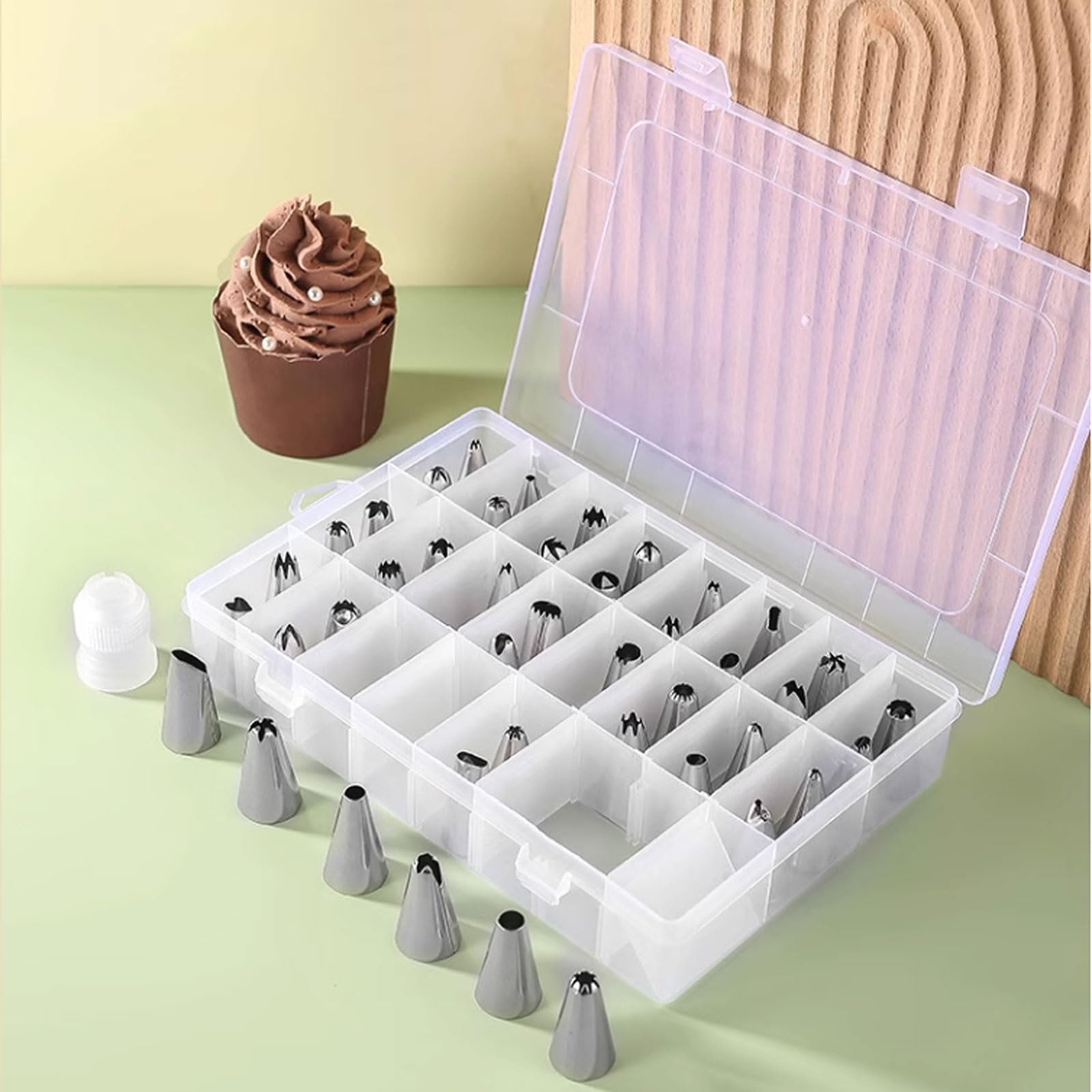 Juego de decoración Pasteles Acero Inoxidable 42 Piezas, moldes for Hornear, Kit Herramientas for Crema Mantequilla y Galletas con Estuche Almacenamiento