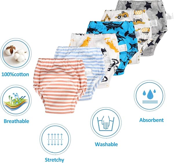 FLYISH DIRECT Mutandine di Apprendimento Bambino Mutandine per Allenarsi al vasino Impermeabili Puro Cotone Confezione da 6 (5 Anni, Blu) - 2